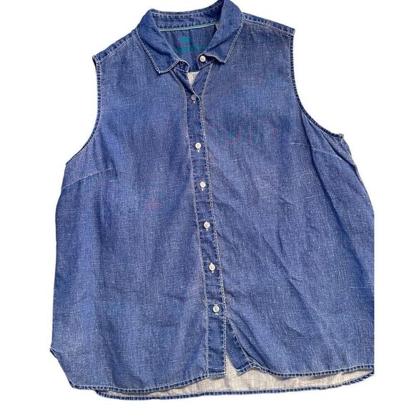 Tommy Bahama Women Sea Glass Breezer Top Blue 100% Linen Size Large Summer - Picture 1 of 12